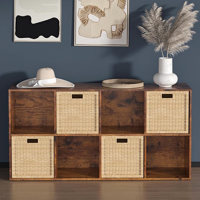 Wooden 8 Cube Storage Organizer with Closed Back Panel,White Cube Shelf Cubby Storage Organizers with Compartments for Living