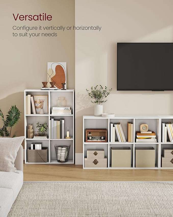 VASAGLE Custos Collection - Bookshelf, Bookcase, Cube Shelf with 6 Compartments, 9.4 x 25.8 x 38.6 Inches, Storage Shelf, for Living Room, Home Office, Dining Room, Cloud White ULBC423W01