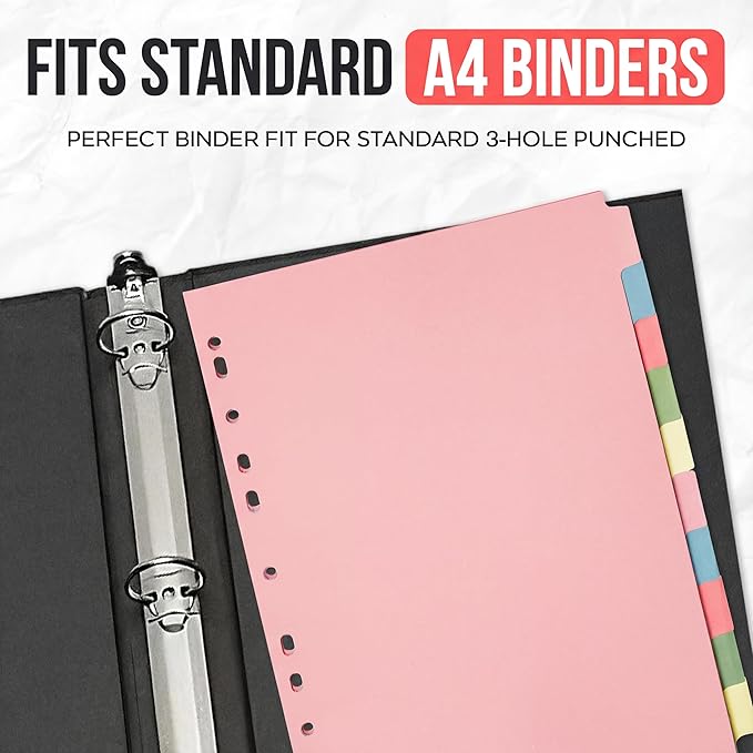 [25 Pack] Binder Dividers with Tabs A4 10 Part - DIviders for 3 Ring Binder, Perfect for Organizing Pages in 3 Ring Binder Dividers with tabs, Each Set Includes Tab Dividers - The Paper Shop (25)