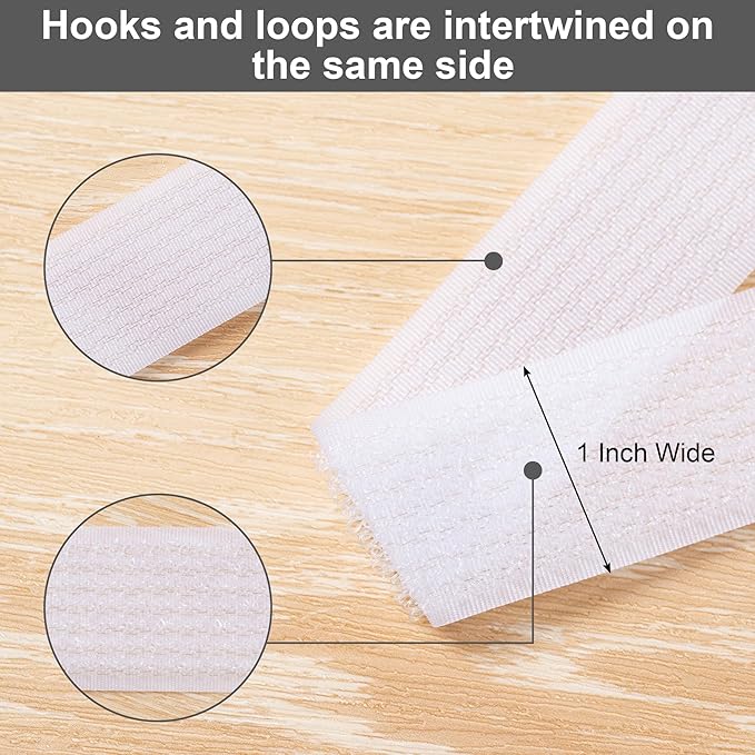 1" x32Ft Hook and Loop Straps with 50 Metal Buckles, Adjustable Fastening Cable Straps, Free Cut Length, Reusable Nylon Cable Ties for Organizer or Storage, White