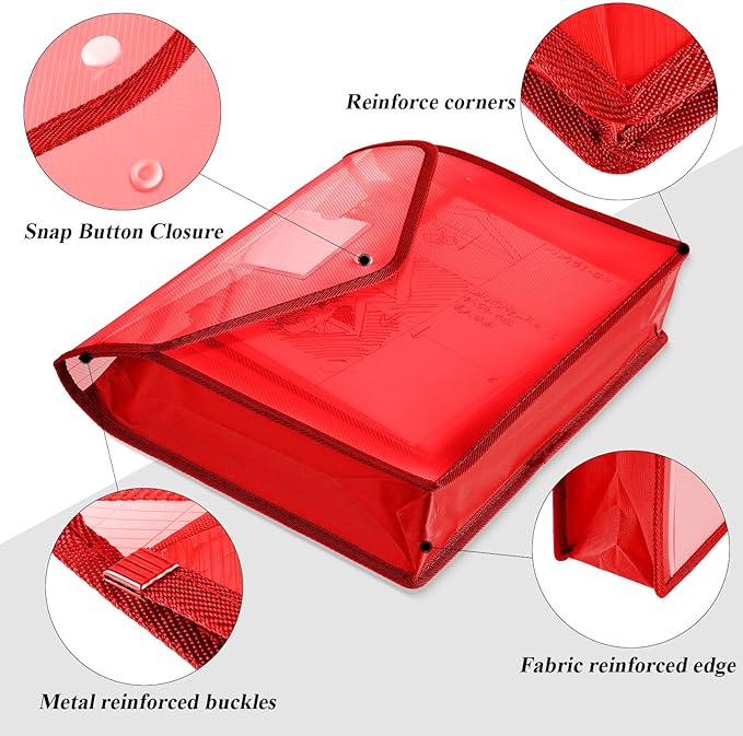 10 Pieces Plastic File Folders Envelope Expanding File Wallet Organizer Documents Folder with Snap Closure and Pocket, A4 Size Waterproof Transparent Pouch(Red,Horizontal)