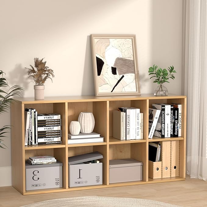Wooden 8 Cube Storage Organizer with Closed Back Panel,White Cube Shelf Cubby Storage Organizer with Compartments for Living,Bookshelf,Storage Organizers Easy to Install (Oak, 8 Cube)