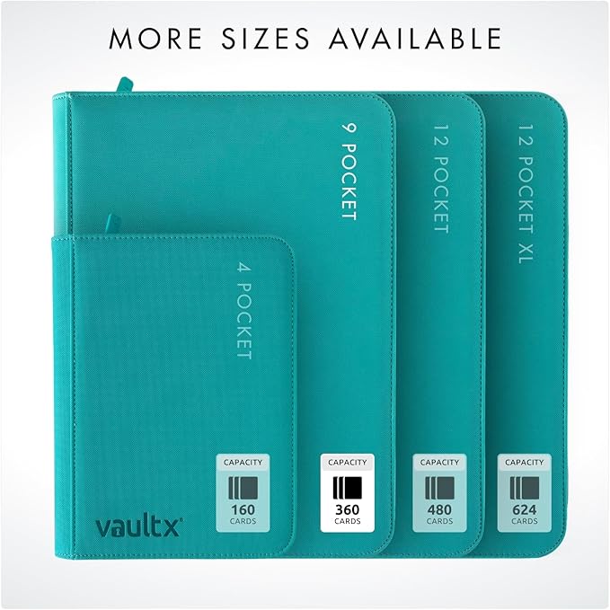 Vault X 9 Pocket Trading Card Zip Binder, 360 Cards, Premium Exo-Tec Album Material, 20 Side-Loading Pages, Folder for Collectible Games, Sports, TCG (Teal)