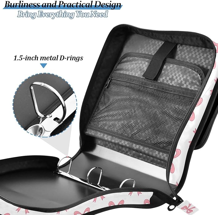 Zipper Binder Bag 3 Ring File Folder Portfolio Organizer Zippered Binder Bags with Strap Fits Laptop Women Men