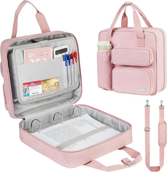 Zipper Binder 3 Ring, 700 Sheets Capacity, Binder 3 Inch with Shoulder Strap Fits 13 Inch Laptop for School and Office,Pink