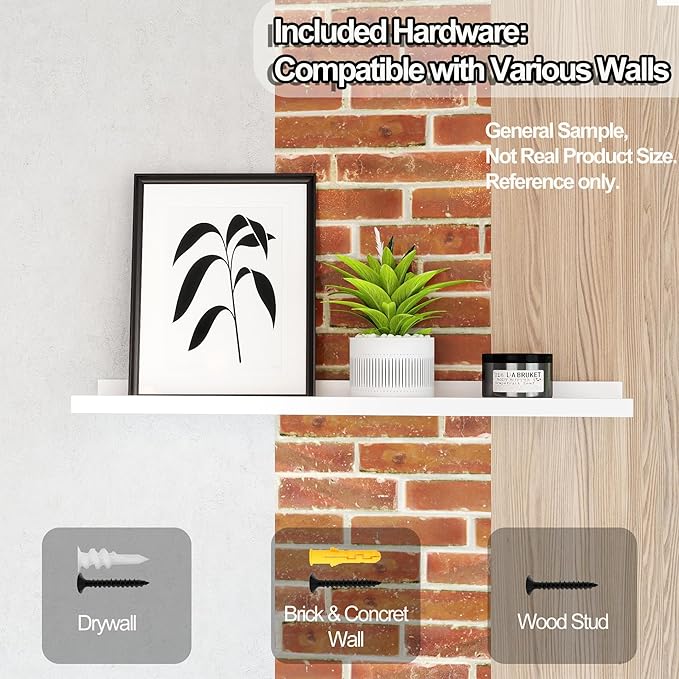 White Floating Shelves for Wall Decor, Long Wall Mounted Storage Shelf for Bedroom, Living Room, Bathroom, Kitchen, Nursery, Display Picture Ledge Shelf with Lip Set of 2-24 Inches, White