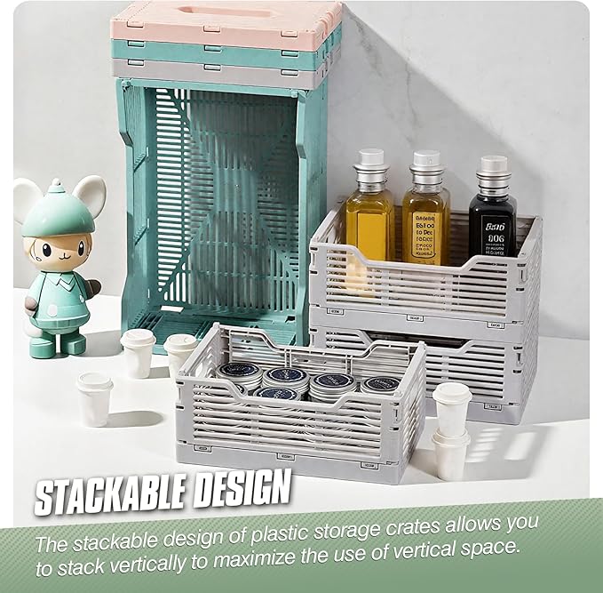 2-Pack Foldable Crates, Plastic Storage Baskets Crate for Organizing, Collapsible Storage Crates for Home Kitchen Classroom Office Bedroom Bathroom (12''x8.07''x4.92'', Blue)