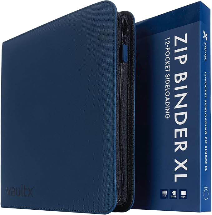 Vault X 12 XL Pocket Trading Card Zip Binder - 624 cards, Premium Exo-Tec Album Material, 26 Side-Loading Pages, Folder for Collectible Card Games, Sports, TCG (Blue)