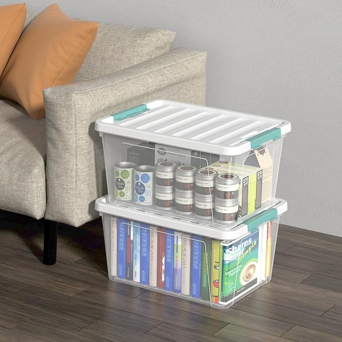 35 Quart Latch Storage Box, 6-Pack Clear Plastic Storage Bins with Latching Lids