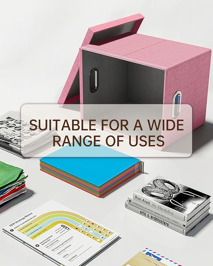2 Pack File Storage Organizer, Filing Box, Portable File Box with Lid, Fit for Letter/Legal File Folder Storage, document organizer, New-pink