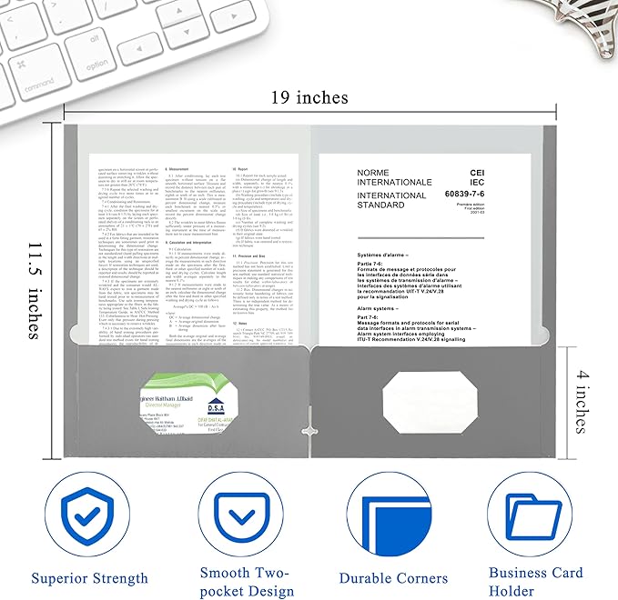 Zzrywuty File Folders with Pockets Letter Size, 50-Pack Paper Folders with Card Slot, Two Pocket Folders for School Students, Businessmen, Home and Office Workers (Grey)