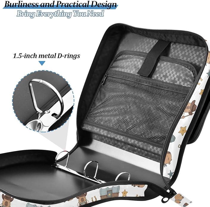 Zipper Binder Bag 3 Ring File Folder Portfolio Organizer Zippered Binder Bags with Strap Fits Laptop Women Men