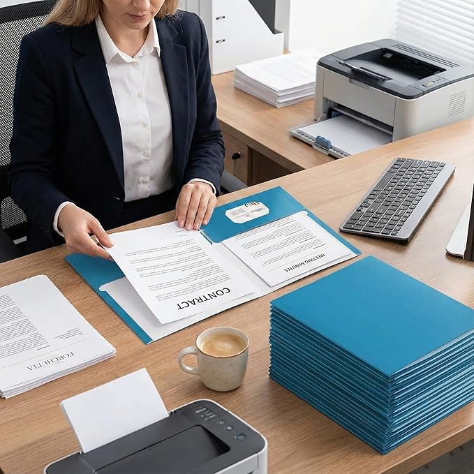 Zzrywuty File Folders with Pockets Letter Size, 25-Pack Paper Folders with Card Slot, Two Pocket Folders for School Students, Businessmen, Home and Office Workers（Light Blue）