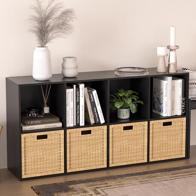 Wooden 8 Cube Storage Organizer with Closed Back Panel,White Cube Shelf Cubby Storage Organizers with Compartments for Living