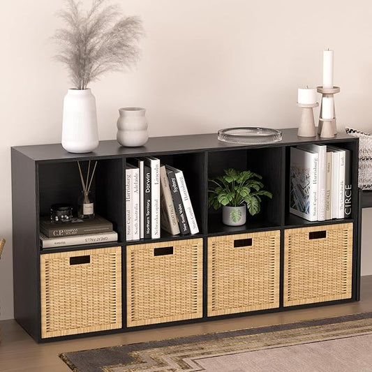 Wooden 8 Cube Storage Organizer with Closed Back Panel,White Cube Shelf Cubby Storage Organizers with Compartments for Living