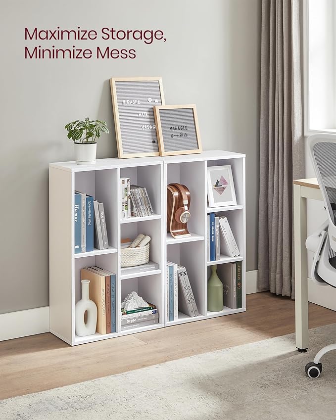 VASAGLE Set of 2 Bookcases, Bookshelves, 5 Compartments, Freestanding Shelves and Cube Organizers, Display Shelves for Small Spaces, for Living Room, Bedroom, and Home Office, Cloud White ULBC25WT-2