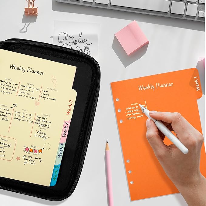 Zannaki A5 Zipper Binder with Binder Pockets, Dividers, Refill Paper, 6 Ring Refillable Binder Notebook for Personal Planner Journal Cash Budget Diary File Album Photocard Portable Travel Organizer