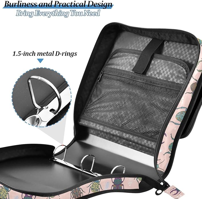 Zipper Binder Bag 3 Ring File Folder Portfolio Organizer Zippered Binder Bags with Strap Fits Laptop Women Men