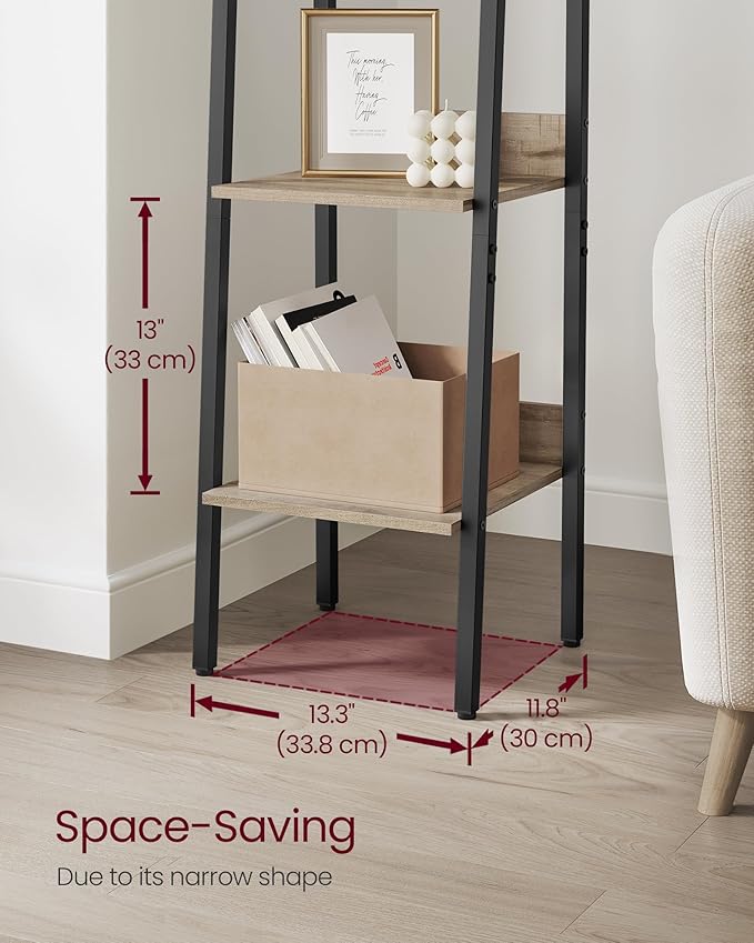 VASAGLE Bookshelf, 5-Tier Narrow Book Shelf, 11.8 x 13.3 x 66.9 Inches, Ladder Shelf for Home Office, Living Room, Bedroom, Kitchen, Camel Brown and Ink Black ULLS109B50V2