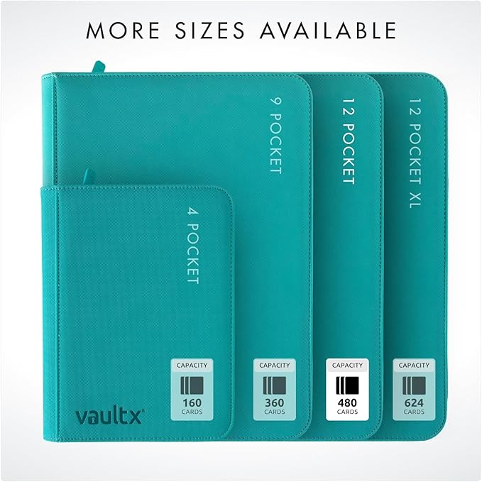 Vault X 12 Pocket Trading Card Zip Binder - 480 cards, Premium Exo-Tec Album Material, 20 Side-Loading Pages, Folder for Collectible Card Games, Sports, TCG (Teal)