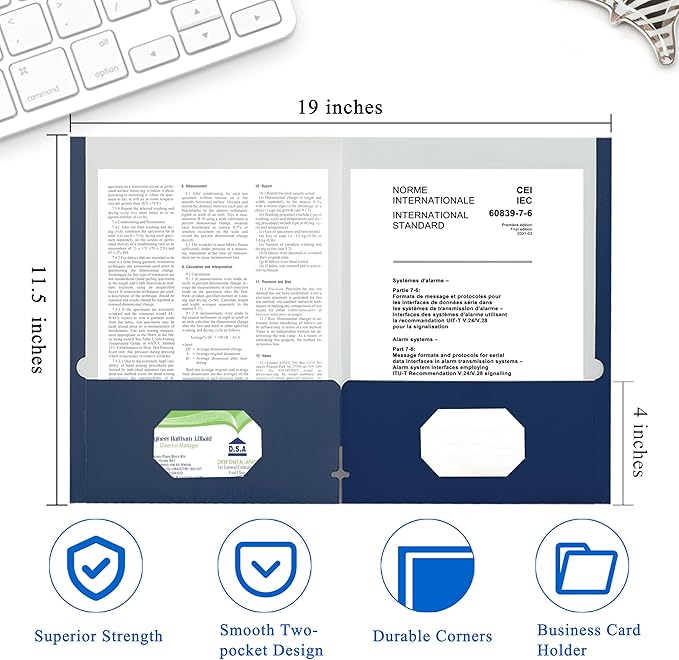 Zzrywuty File Folders with Pockets Letter Size, 50-Pack Paper Folders with Card Slot, Two Pocket Folders for School Students, Businessmen, Home and Office Workers（Old Blue）