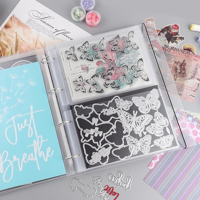 10 Pack A4 Size Plastic Binder Pockets,4 Holes Waterproof PVC Folders Loose Leaf Bag forBudgeting Loose Leaf Bags Planner Insert Pouches Photo,Document, Stamp & Die Storage Bills Organizer(4 Grid)