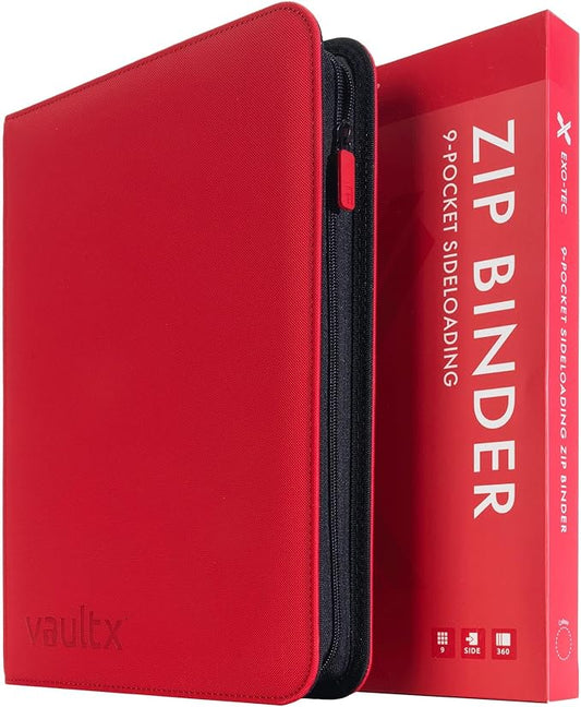 Vault X 9 Pocket Trading Card Zip Binder, 360 Cards, Premium Exo-Tec Album Material, 20 Side-Loading Pages, Folder for Collectible Games, Sports, TCG (Red)