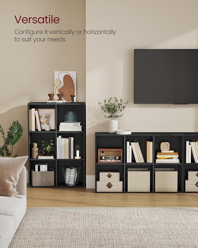 VASAGLE Custos Collection - Bookshelf, Bookcase, Cube Shelf with 6 Compartments, 9.4 x 25.8 x 38.6 Inches, Storage Shelf, for Living Room, Home Office, Dining Room, Ebony Black ULBC423B01