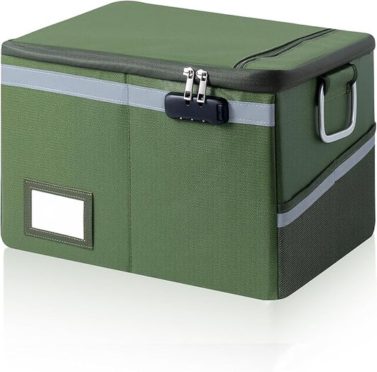 2000°F Fireproof & Waterproof Document Box with Lock, Collapsible Portable Organizer for Office Files, Safe Storage for Hanging Letter/Legal Folders (Army Green, 14.2x10.6x4.1in)