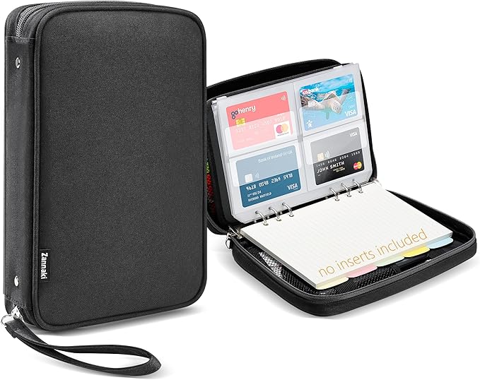 Zannaki A5 Zipper Binder, 6 Ring Personal Planner Journal Budget Binder Cover Case, Refillable Notebook Shell for Journal Diary File Album Photo Card Organizer Portable School Office Supplies, Black