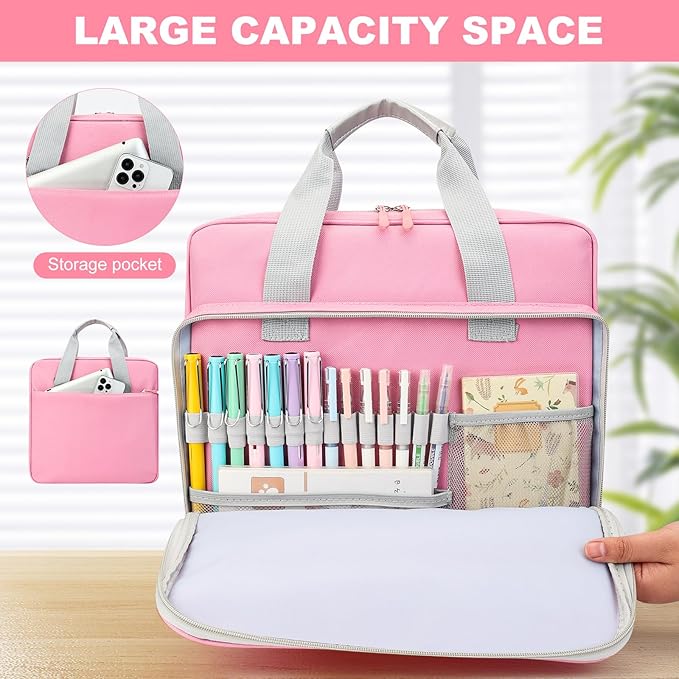 zipper binder with shoulder strap,3 Ring 2 inch Binder with Zipper, office binder organizer,500 Sheet Capacity (PINK)
