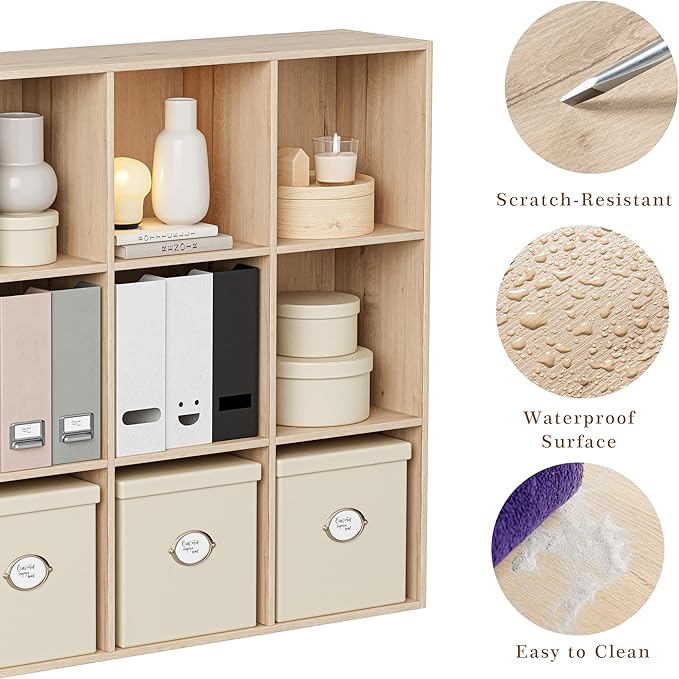Wooden Storage Organizer with Closed Back Panel, 11in Cube Shelf Opening, Bookshelf, Display Shelf,Closet Cabinet for Home and Office (White Oak, 9-Cube 35.98L*9.45W*35.91H)