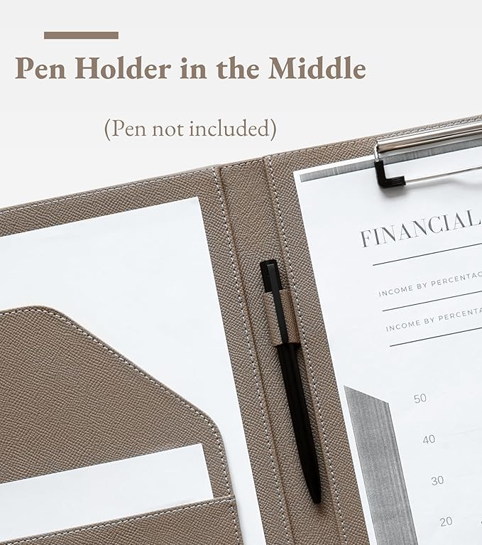 Zreal Padfolio Portfolio for Women and Men, Faux Leather Clipboard Folder with Document Organizer, Business Card & Pen Holder, Fits A4 Letter Size Legal pad for Work, Office & Conference (Taupe)