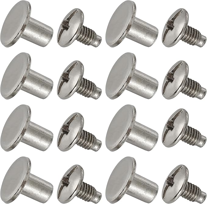 YORANYO 150 Sets 8MM Chicago Screws Leather Rivets for Fabric Chicago Binding Screws Buttons Metal Studs Rivets for Decorate and Repair Belts Bags Shoes Purse Dog Collar Leather Craft (Silver)