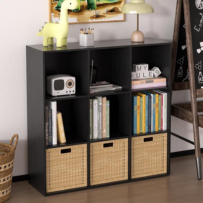 Wooden 9 Cube Storage Organizer with Closed Back Panel,White Cube Shelf Cubby Storage Organizers with Compartments for Living