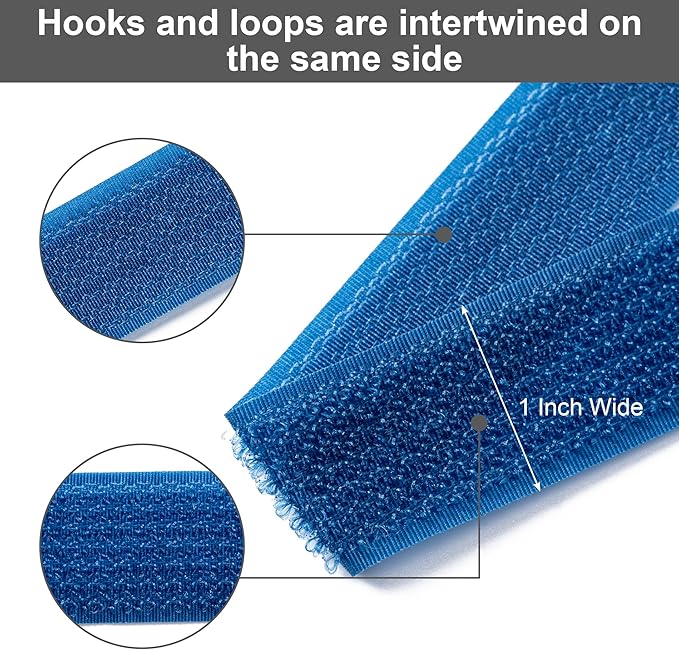 1" x16Ft Hook and Loop Straps and Cinch Straps with 25 Metal Buckles, Adjustable Fastening Cable Straps, Free Cut Length, Reusable Nylon Cable Ties for Organizer or Storage, Blue