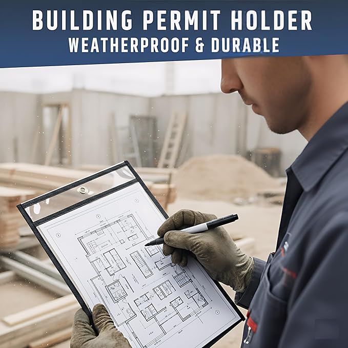 10 Pack Job Ticket Holders 9x12 - Clear Sheet Protectors - Reusable Dry Erase Pocket Sleeves for Shop, Office & Classroom - Clear Work Order Plastic Sleeves & Shop Ticket Holders with Hanging Eyelet