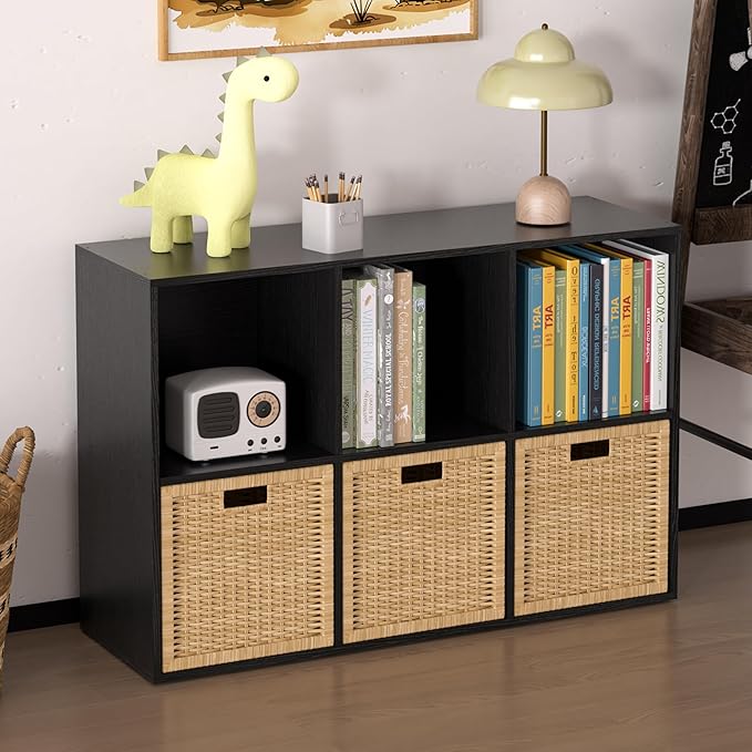 Wooden 6 Cube Storage Organizer with Closed Back Panel,White Cube Shelf Cubby Storage Organizers with Compartments for Living