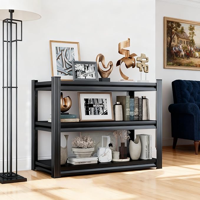 3 Tier Bookshelf - Industrial Metal Frame, Adjustable Shelves, Small Space Friendly - Bedroom/Living Room/Kitchen/Balcony Essential