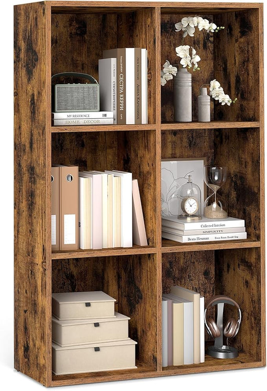VASAGLE Custos Collection - Bookshelf, Bookcase, Cube Shelf with 6 Compartments, 9.4 x 25.8 x 38.6 Inches, Storage Shelf, for Living Room, Home Office, Dining Room, Rustic Brown ULBC423K01
