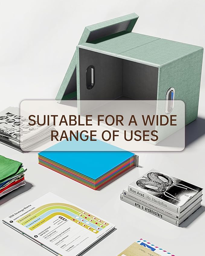 2 Pack File Storage Organizer, Filing Box, Portable File Box with Lid, Fit for Letter/Legal File Folder Storage, Document Organizer, Green