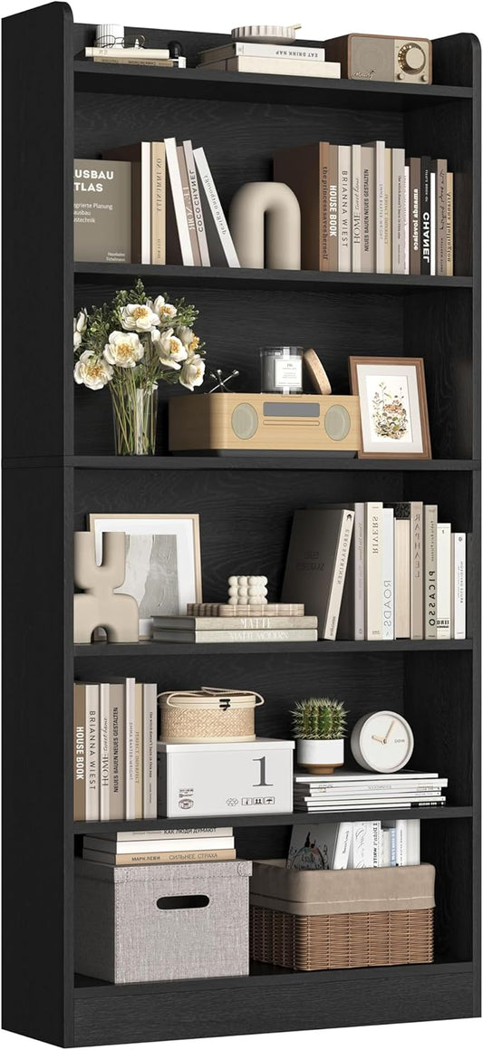 Yaheetech 6-Tier Open Bookcase and Bookshelf, Modern Simple Floor Standing Display Storage Shelves with Top Open Compartment for Home Office, Study, Living Room - Black