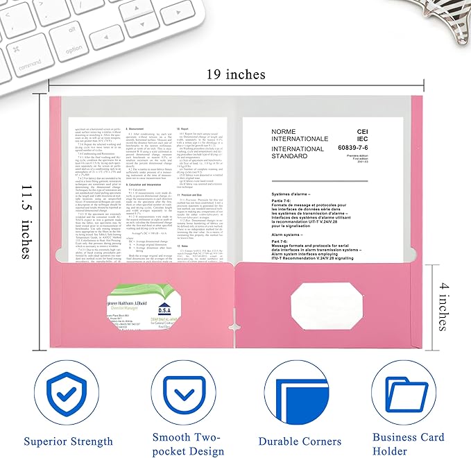 Zzrywuty File Folders with Pockets Letter Size，25-Pack Paper Folders with Card Slot，Two Pocket Folders for School Students，Businessmen，Home and Office Workers（Pink）