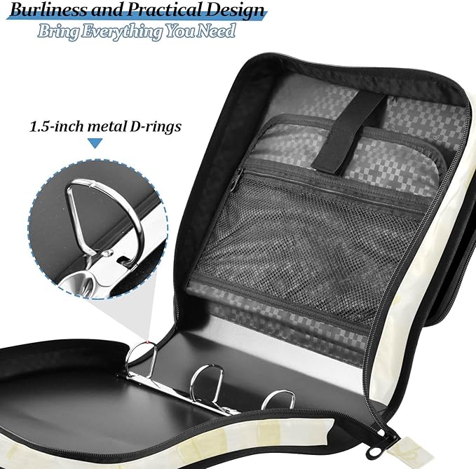 Yellow Balloon Dogs Bow Zipper Binder with Shoulder Strap Bag 3 Ring Binder Organizer Large Capacity Multiple Compartments for School Office