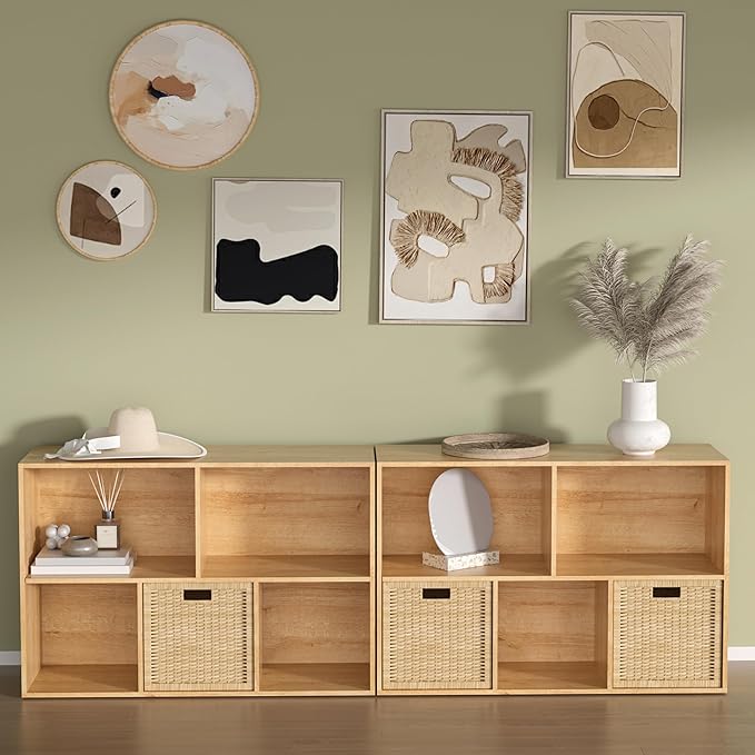 Wooden 5 Cube Storage Organizer with Closed Back Panel,White Cube Shelf Cubby Storage Organizer with Compartments for Living,Bookshelf,Storage Organizers Easy to Install (Oak, 5 Cube)