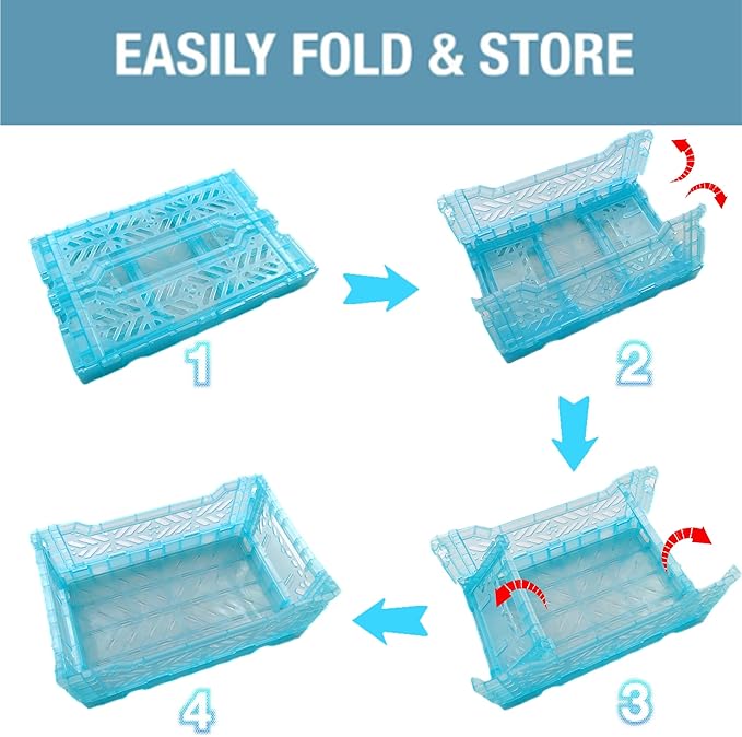 4Pack Pastel Plastic Storage Crates and Baskets, Collapsible Crates for Organizing, 4L Space Saving Bins for Classroom, Kitchen, Office, Bedroom,Desk Organizer. (Mix Colors)