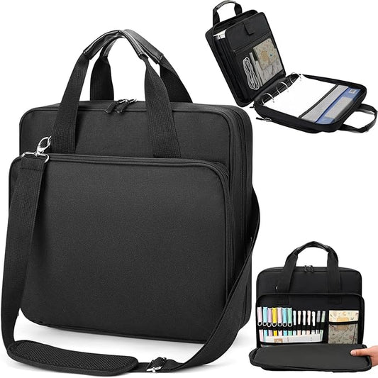 Zipper Binder with Shoulder Strap,3 Ring 2 inch Binder with Zipper, Office Binder Organizer,500 Sheet Capacity (Black)