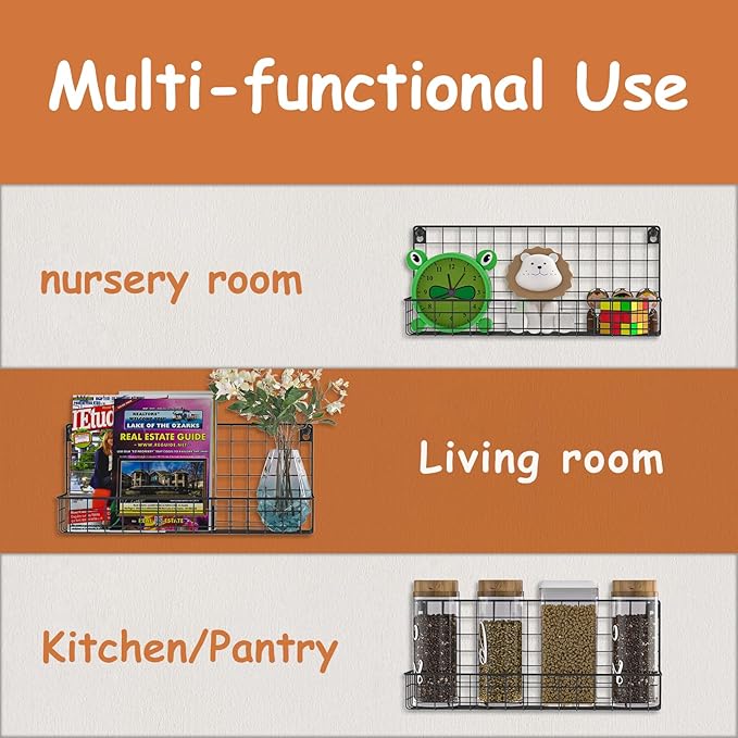 X-cosrack Floating Book Shelves for Wall Kids Bookshelf,Metal Hanging Wall Mounted Shelf for Nursery Toddler, Kids Room, Classroom,Set of 6,Black,2 Sizes