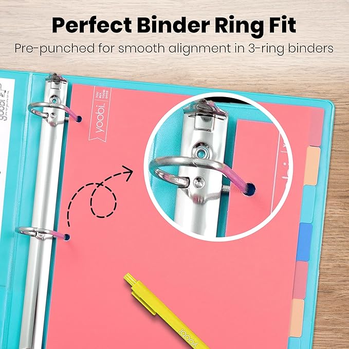 Yoobi 8 Tab Binder Dividers, 3 Hole Punch Divider Set for 3 Ring Binders, Pack of 4 Multicolor Loose Leaf Dividers, Includes Sticky Labels for Blank Tabs, Office or School Supplies, Binder Organizer