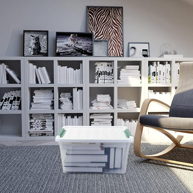 35 Quart Latch Box, Plastic Storage Bins with Lids, 4-Pack Stackable Clear Storage Organizing Box with Heavy Duty Latches